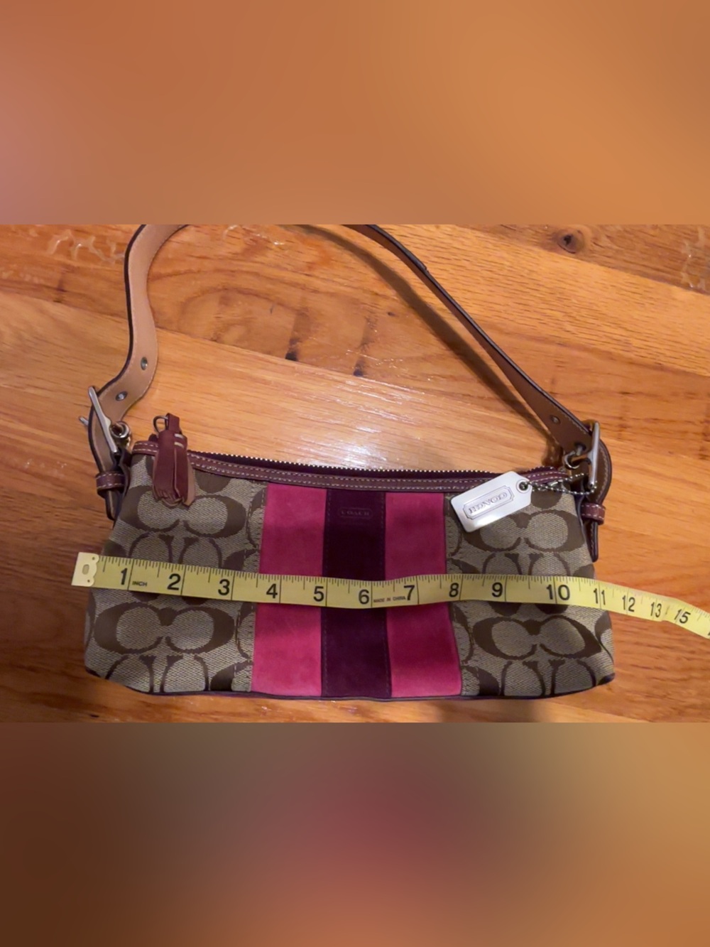 Coach Signature Canvas Shoulder Bag in Pink and Brown - Picture 4 of 6